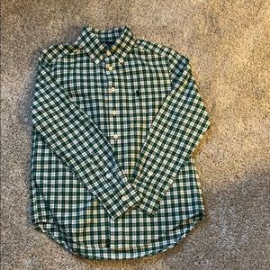 Green, black and white long sleeve Polo size 8